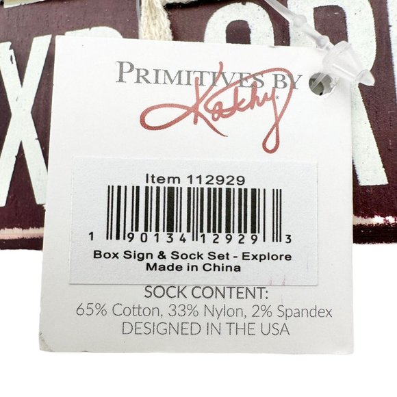 Primitives by Kathy 'Never Stop Exploring' Box Sign & Orange Socks Set NWT - Picture 4 of 10